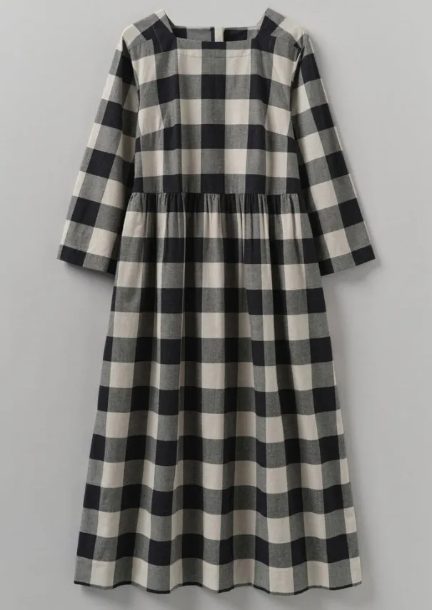 Best Macro Gingham Cotton Cashmere Dress Women Cashmere|Loungewear