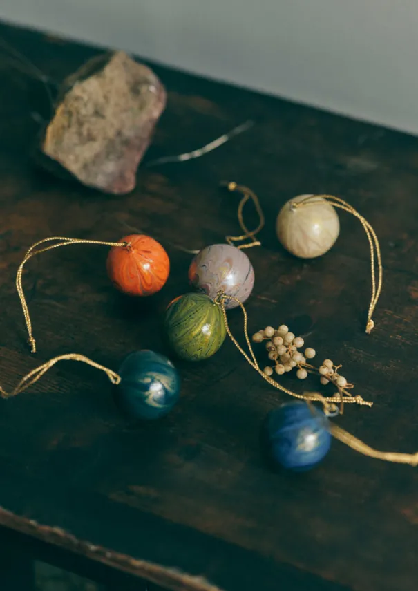 Online Mini Hand Marbled Bauble Set Christmas Decorations