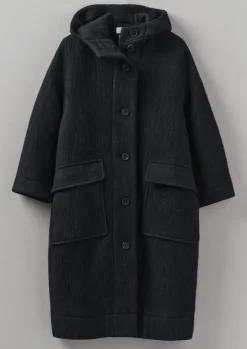 Hot Navy Wool Hooded Coat Women Coats & Jackets
