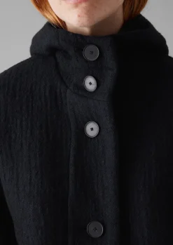 Hot Navy Wool Hooded Coat Women Coats & Jackets