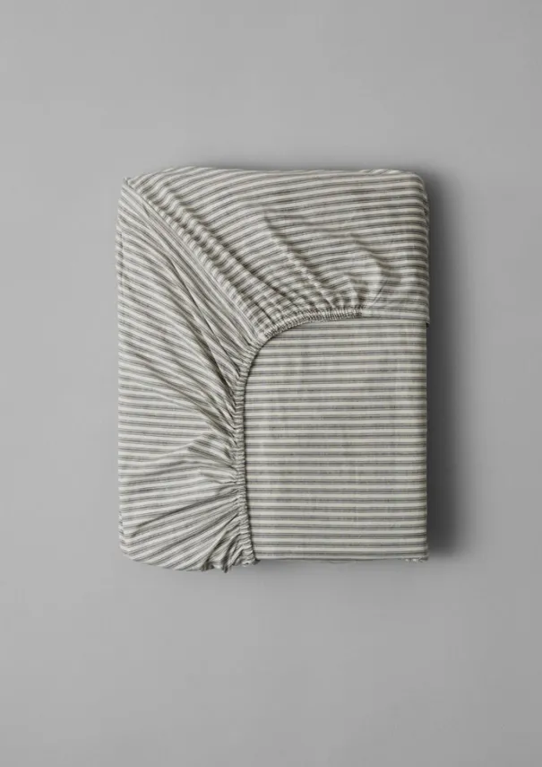 New Organic Cotton Ticking Stripe Fitted Sheet Textiles|Bed Linen