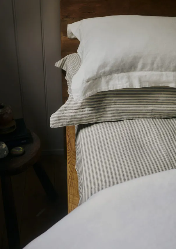 New Organic Cotton Ticking Stripe Fitted Sheet Textiles|Bed Linen