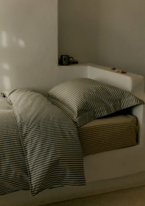 Sale Organic Cotton Ticking Stripe Fitted Sheet Textiles|Bed Linen