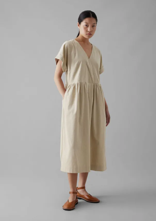 New Organic Needlecord Wrap Front Dress Women Cord|Dresses