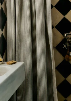 Organic Ticking Stripe Shower Curtain Textiles|Bathroom