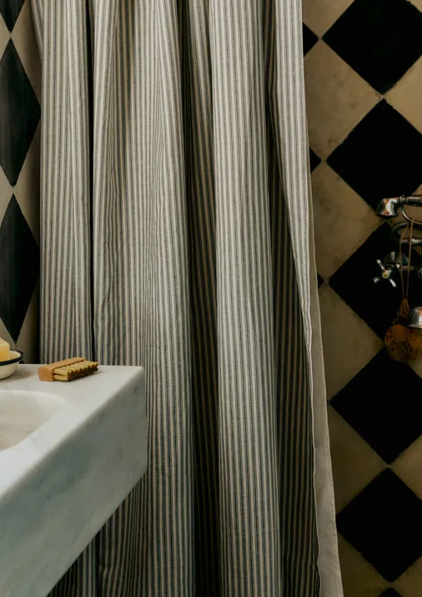 Organic Ticking Stripe Shower Curtain Textiles|Bathroom