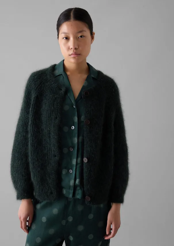 Outlet Ribbed Mohair Blend Cardigan Women Knitwear
