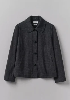 Clearance Seersucker Check Round Collar Jacket Women Coats & Jackets