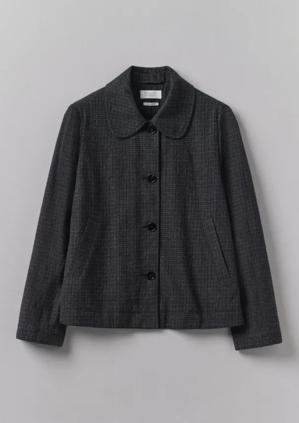 Clearance Seersucker Check Round Collar Jacket Women Coats & Jackets