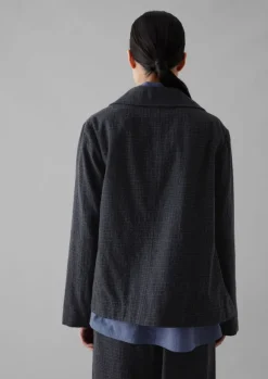 Clearance Seersucker Check Round Collar Jacket Women Coats & Jackets