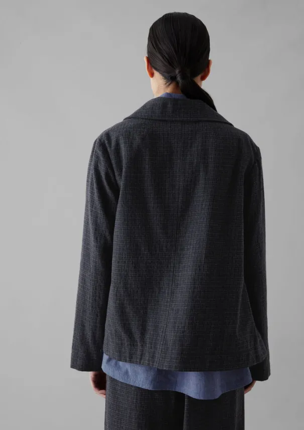 Clearance Seersucker Check Round Collar Jacket Women Coats & Jackets