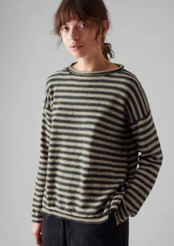 Stripe Alpaca Wool Sweater Women Loungewear|Knitwear