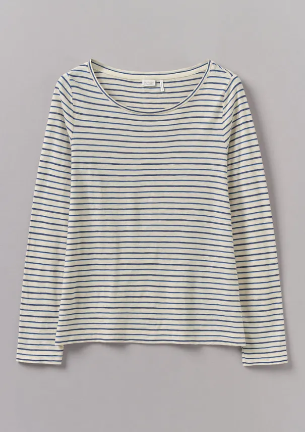 Outlet Stripe Cotton Open Neck Tee Women Jersey|Tops & Tees