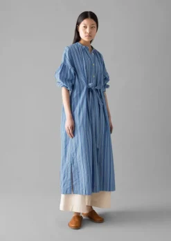 Sale Stripe Poplin Gathered Dress Women Dresses