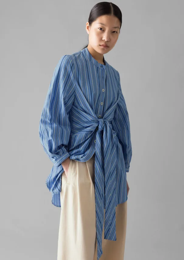 Discount Stripe Poplin Wrap Front Shirt Women Tops & Tees