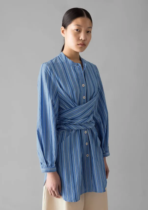 Discount Stripe Poplin Wrap Front Shirt Women Tops & Tees
