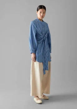 Discount Stripe Poplin Wrap Front Shirt Women Tops & Tees