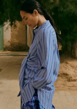Discount Stripe Poplin Wrap Front Shirt Women Tops & Tees