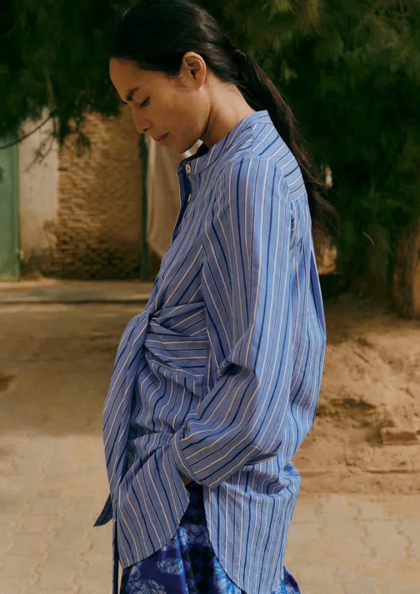 Discount Stripe Poplin Wrap Front Shirt Women Tops & Tees