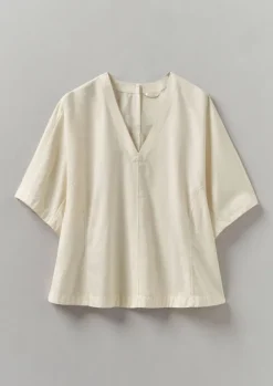 Hot Textured Cotton Poplin V-Neck Top Women Tops & Tees