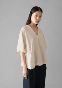 Hot Textured Cotton Poplin V-Neck Top Women Tops & Tees
