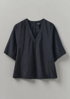 Outlet Textured Cotton Poplin V-Neck Top Women Tops & Tees