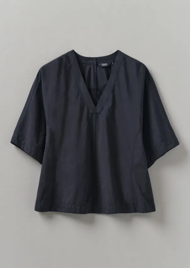 Outlet Textured Cotton Poplin V-Neck Top Women Tops & Tees