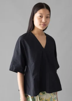 Outlet Textured Cotton Poplin V-Neck Top Women Tops & Tees